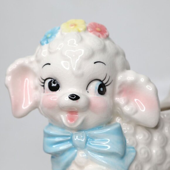 Vintage Napco Curly Lamb Ceramic Planter Pot #598 Kitchy 60s Home Decor Pastel - Picture 2 of 12